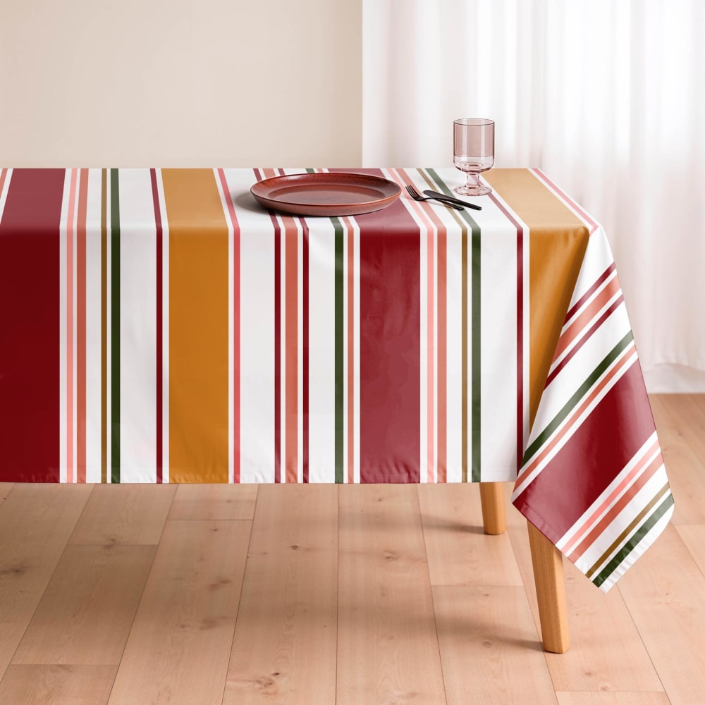 Fleckenabweisende Tischdecke gestreift 100% Baumwolle 155x250 -
