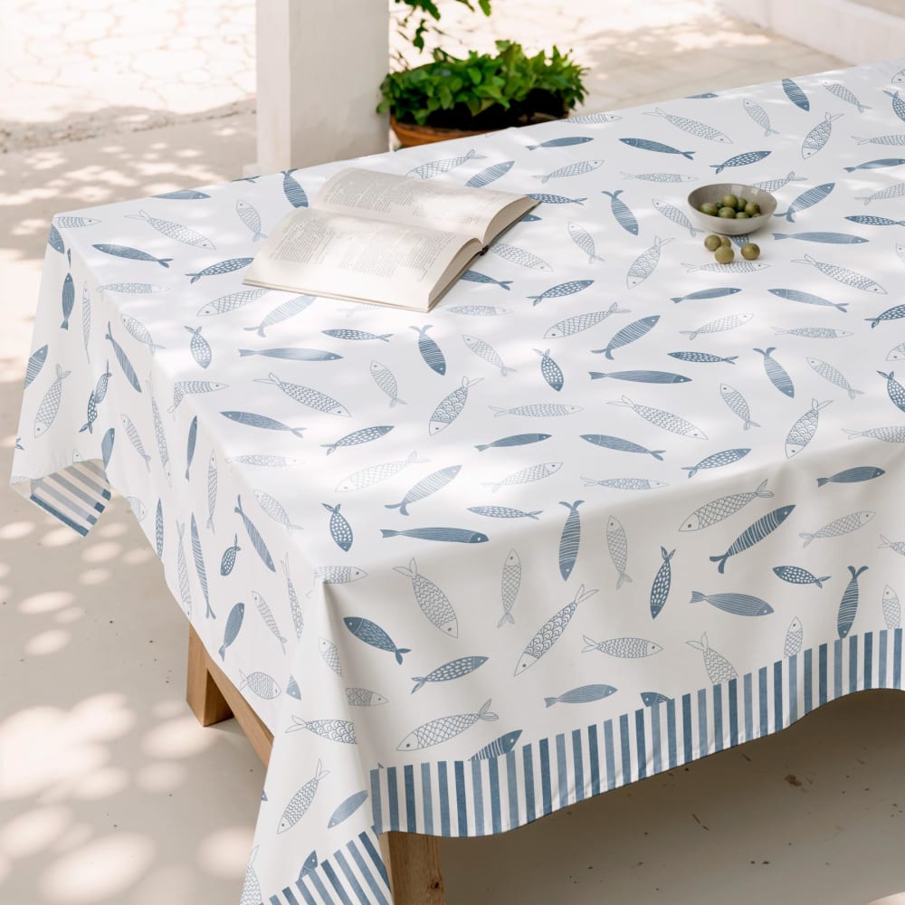 Fleckabweisende Baumwoll-Tischdecke Design maritim 155x155 -
