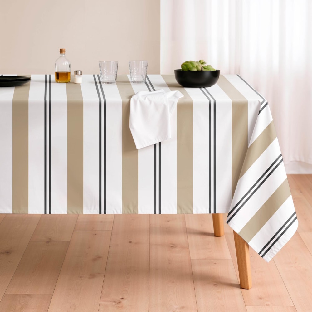 Nappe anti-taches 100% coton rayée 155x200