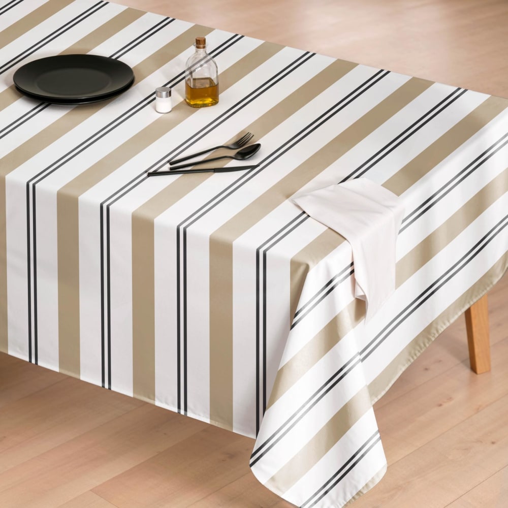 Fleckenabweisende Tischdecke 100% Baumwolle Streifen 155x200 -