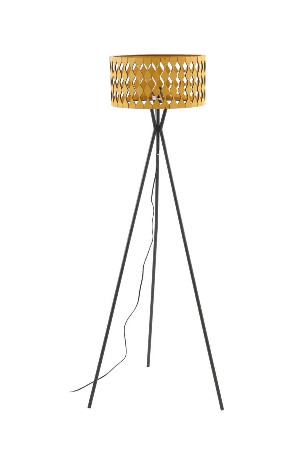 GEESE HOME Stehlampe mit Lampenschirm aus honigfarbenem Sperrholz Schwarz