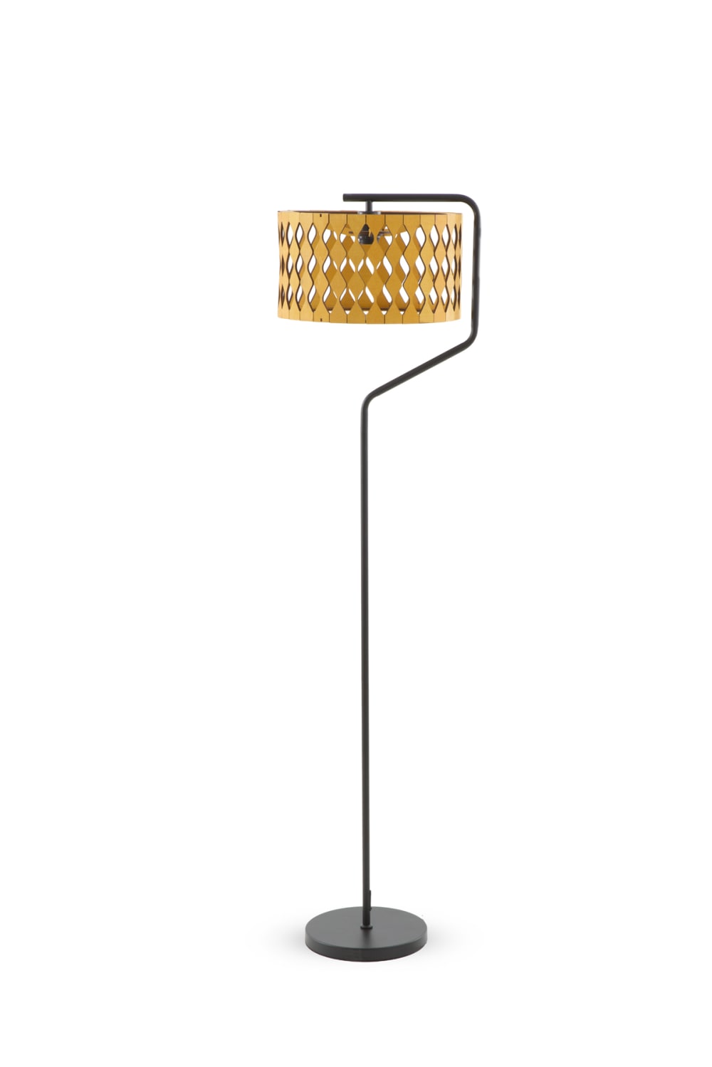 Lampe sur pied avec abat-jour en contreplaqué miel et noir