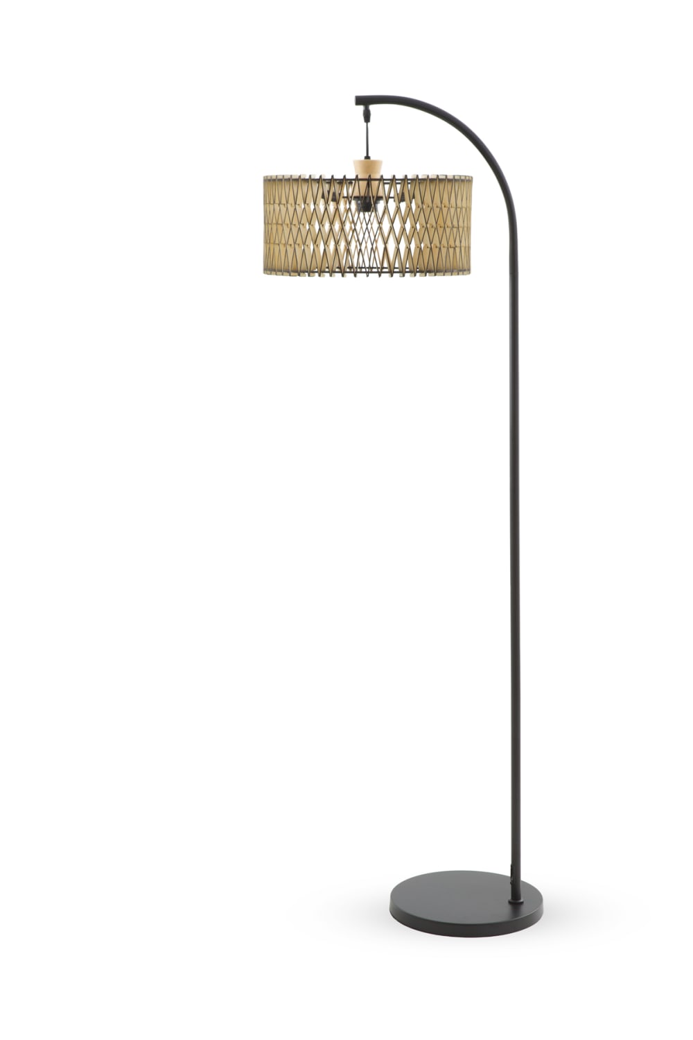 Lampadaire avec abat-jour en contreplaqué naturel et noir