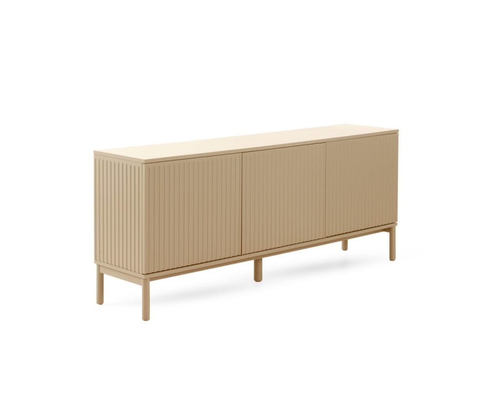 Buffet beige avec rainures sur les portes et les côtés