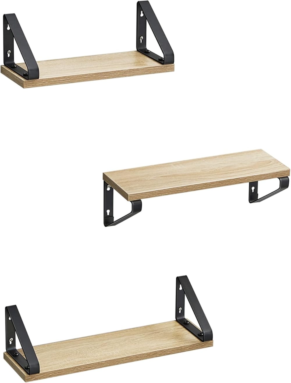 Lot de 3 étagère murales 2 façons de montage couleur chêne et noir mat