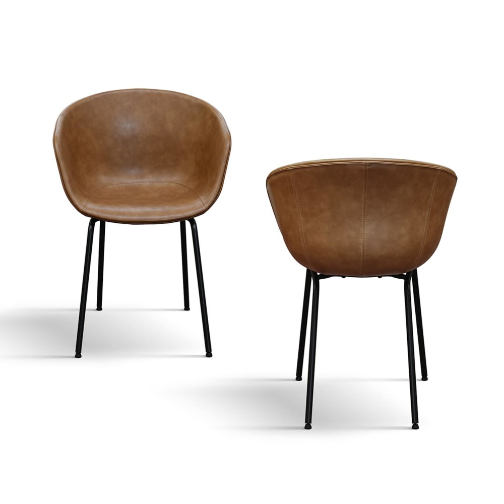 Lot de 4 chaises en simili cuir camel et métal noir