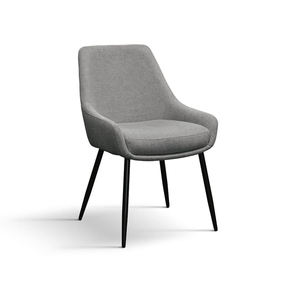 Lot+de+4+chaises+en+tissu+gris,+pieds+en+metal+noir,+avec+accoudoirs