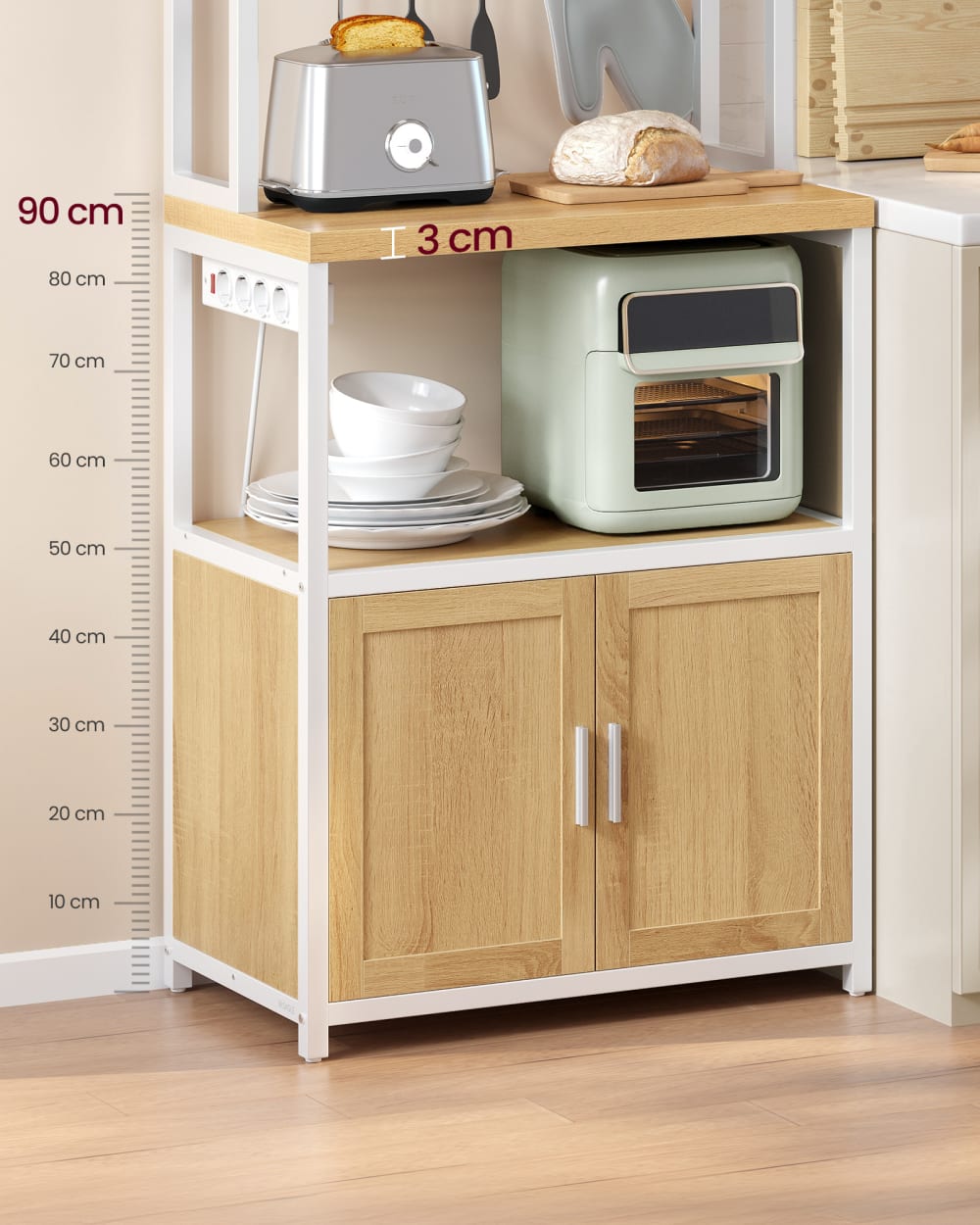 Étagère de cuisine avec multiprise 40 x 60 x 170 cm doré et blanc