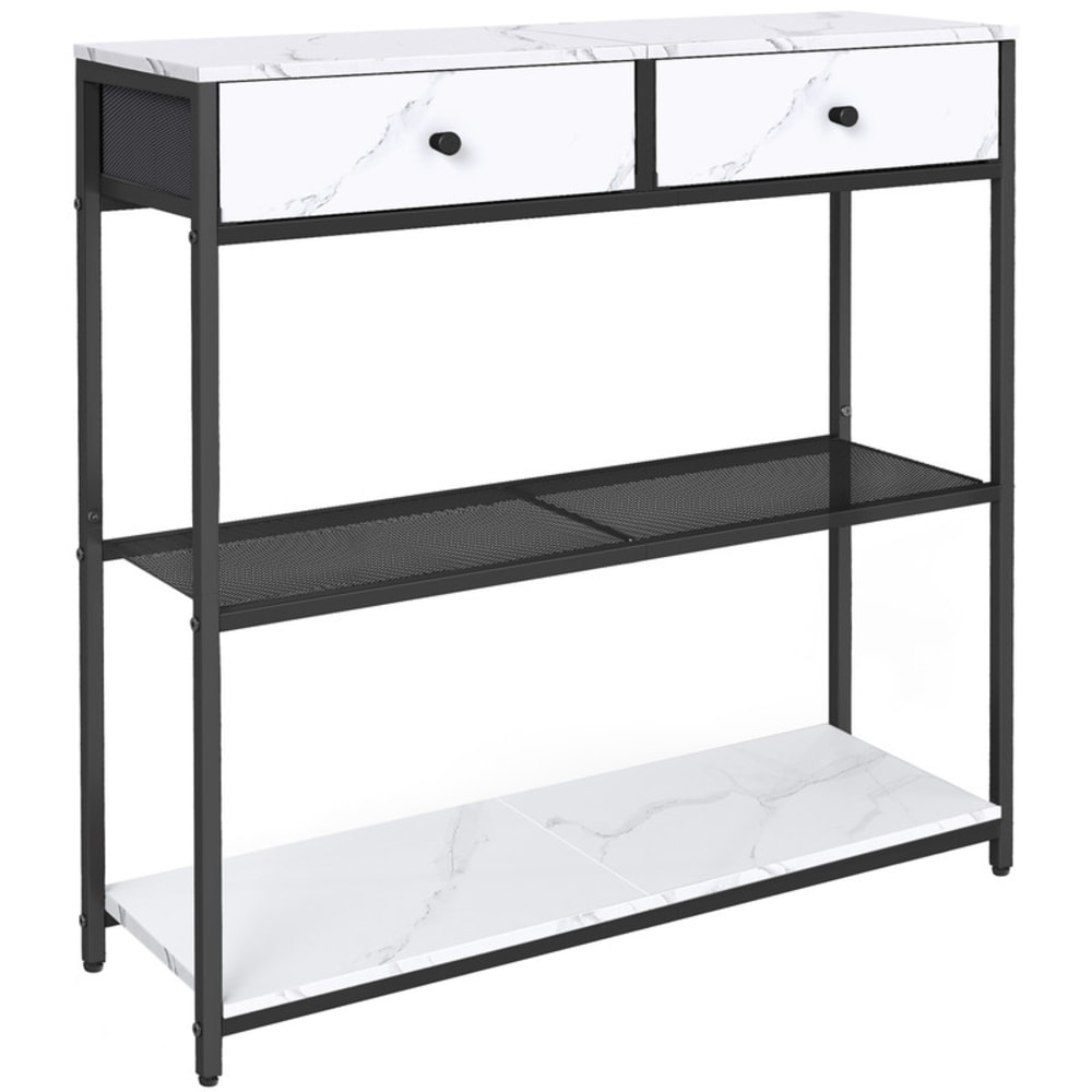 Table console avec 2 tiroirs en tissu 24 x 76 x 80 cm blanc et noir