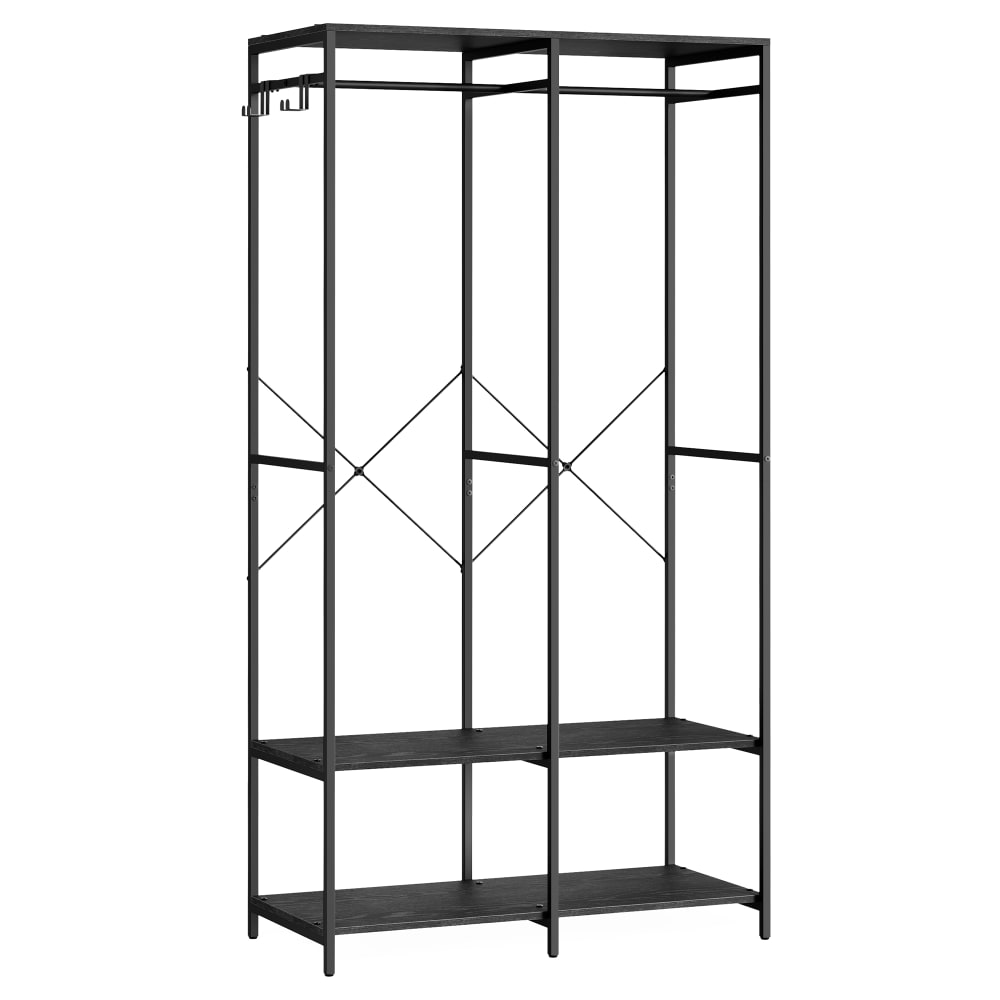 Armoire ouverte tringles étagères acier effet bois noir