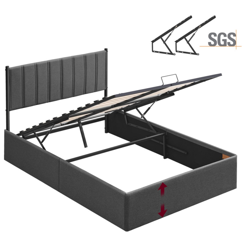 Cadre de lit 140 x 200 cm sommier relevable avec rangement gris foncé