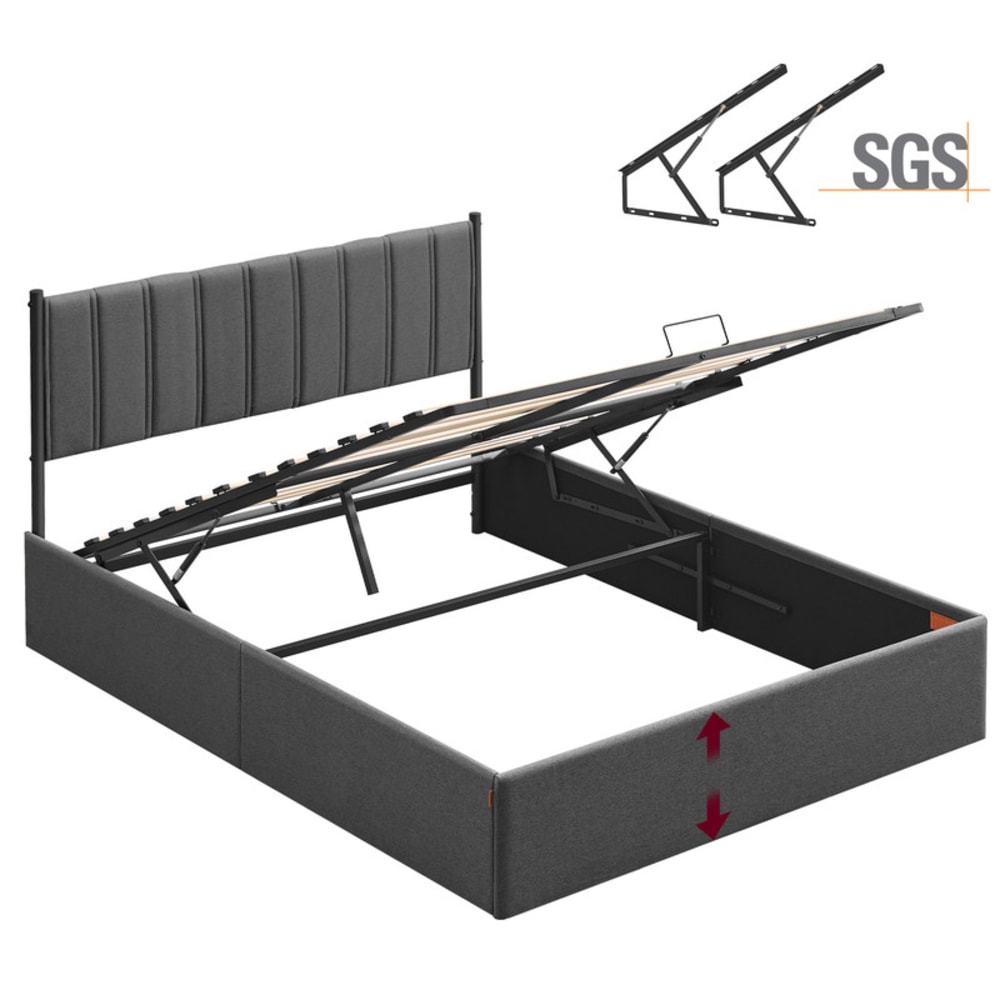 Cadre de lit 160 x 200 cm sommier relevable avec rangement gris foncé