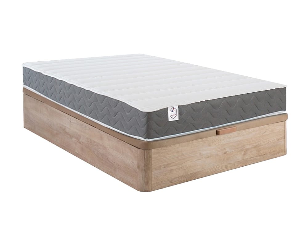 Matelas et sommier coffre panneau de particule naturel clair 160 x 200