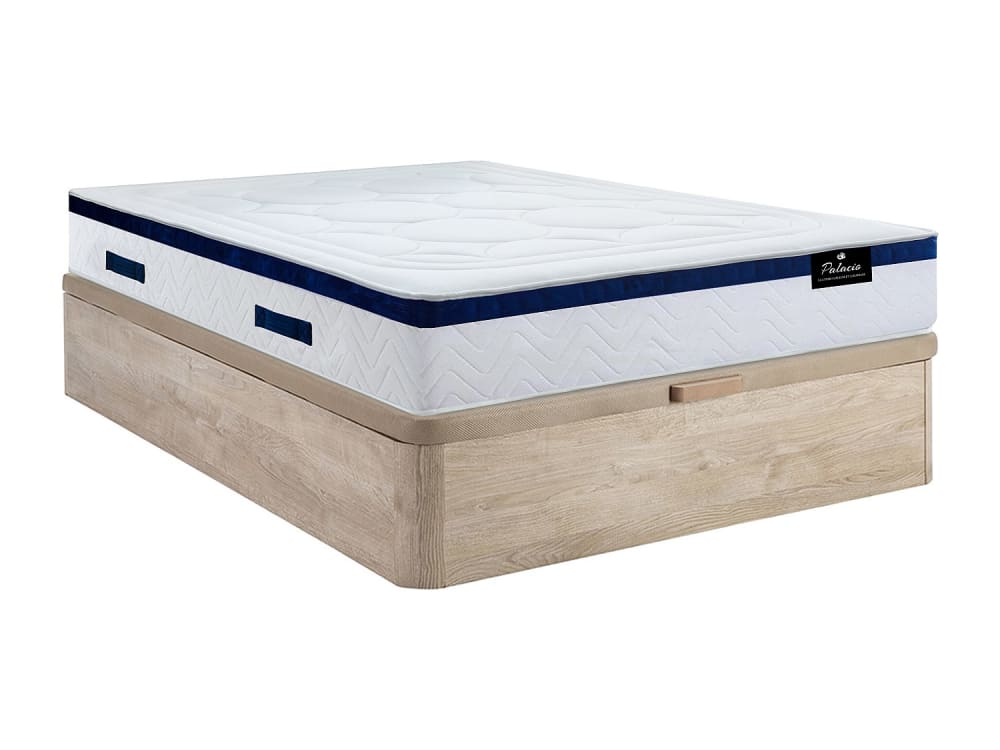Matelas et sommier coffre panneau de particule naturel clair 140 x 190