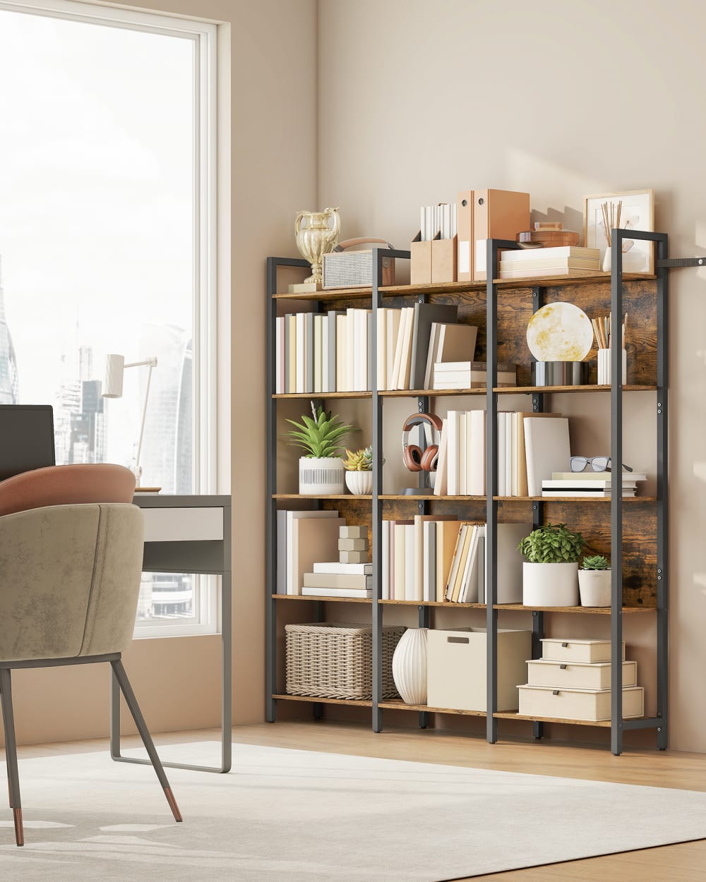 Bibliothèque sur 5 niveaux 24 x 128 x 154,1 cm marron et noir