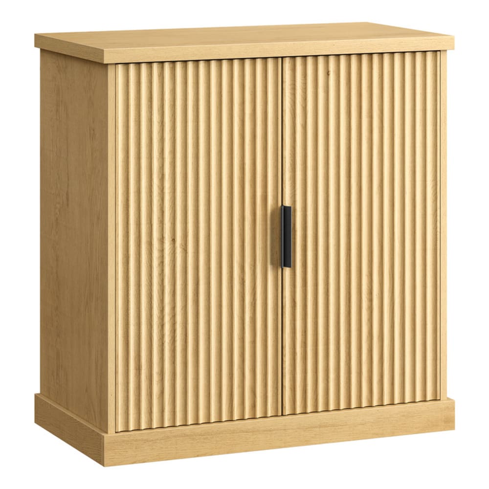 Buffet avec étagères réglables portes cannelées beige chêne