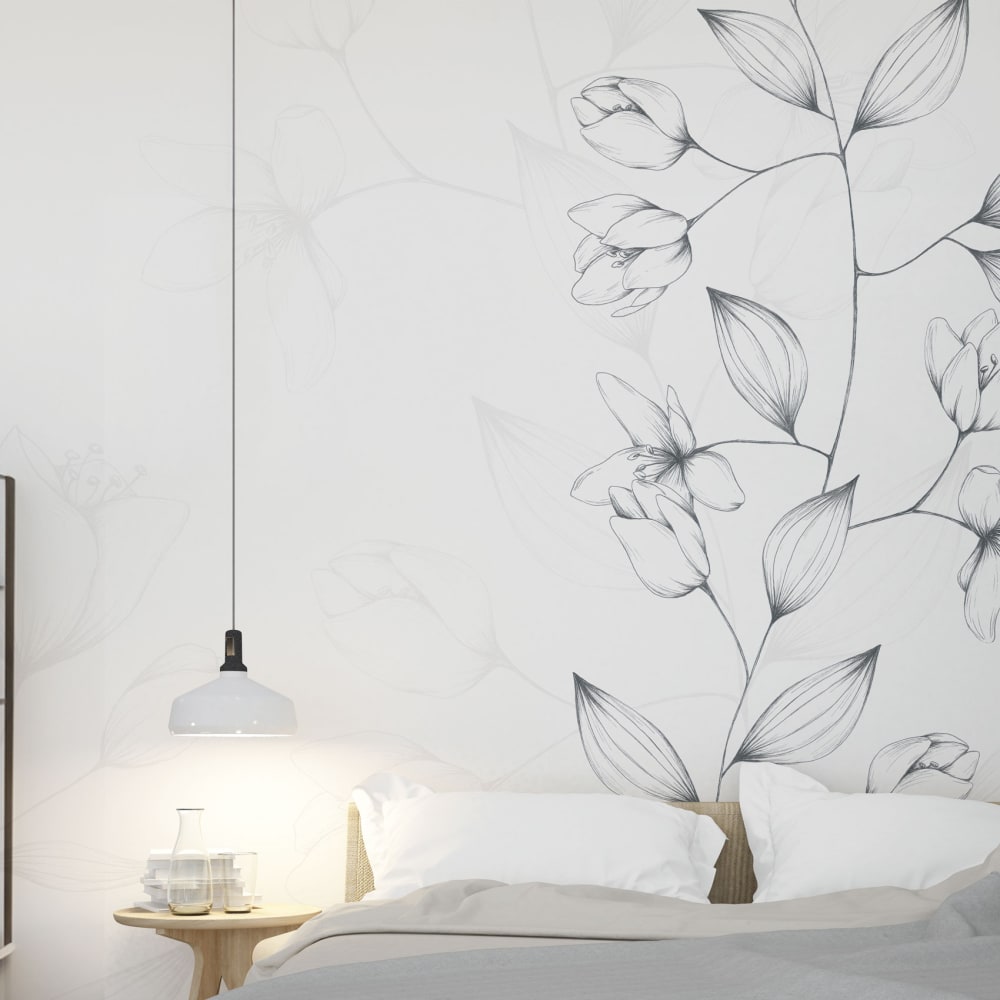 Papier peint panoramique Illustres Pétales, Noir et blanc 22