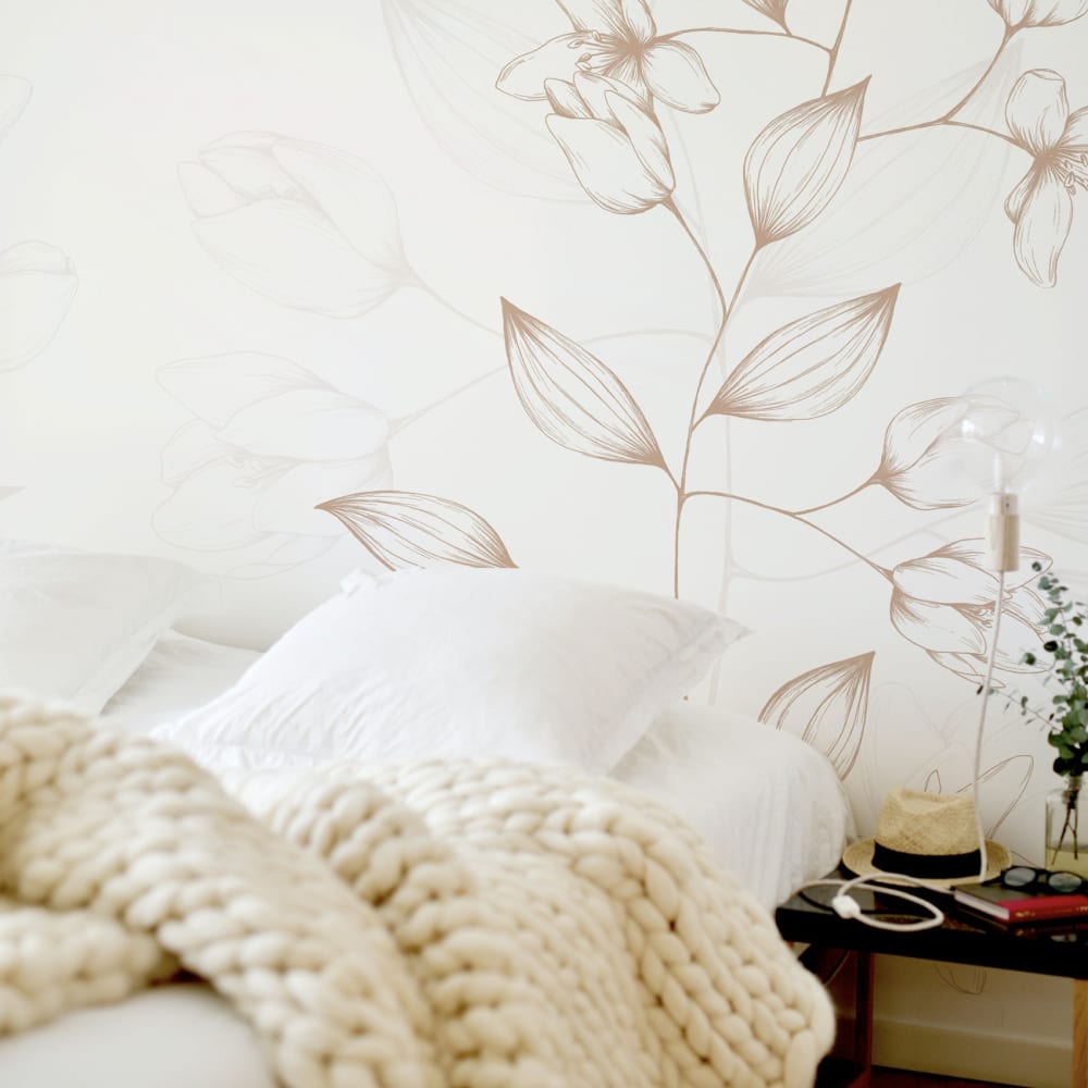 Papier peint panoramique Illustres Pétales, Beige 450 x 250c