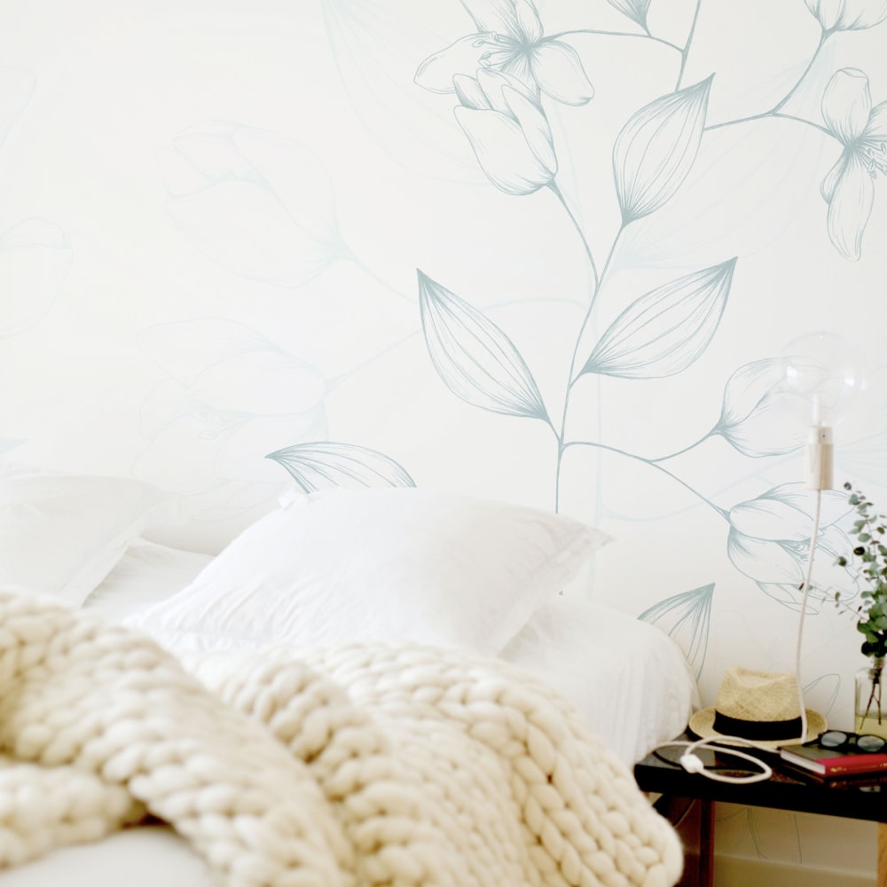 Papier peint panoramique Illustres Pétales, Vert de gris 225