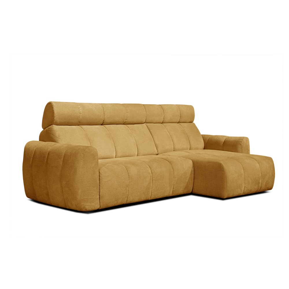 Canapé d'angle droit 3 places, assise coulissante; jaune moutarde