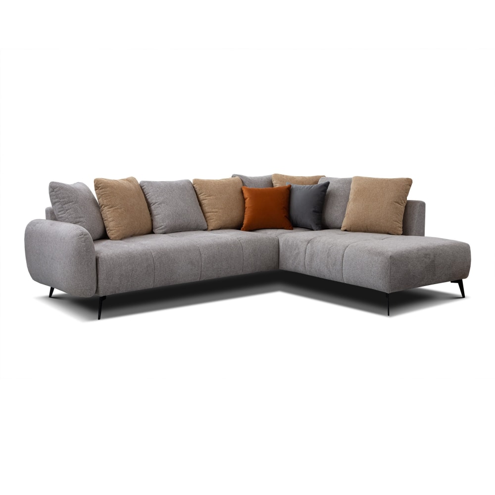 Canapé d'angle droit 5 places tissu gris chaud