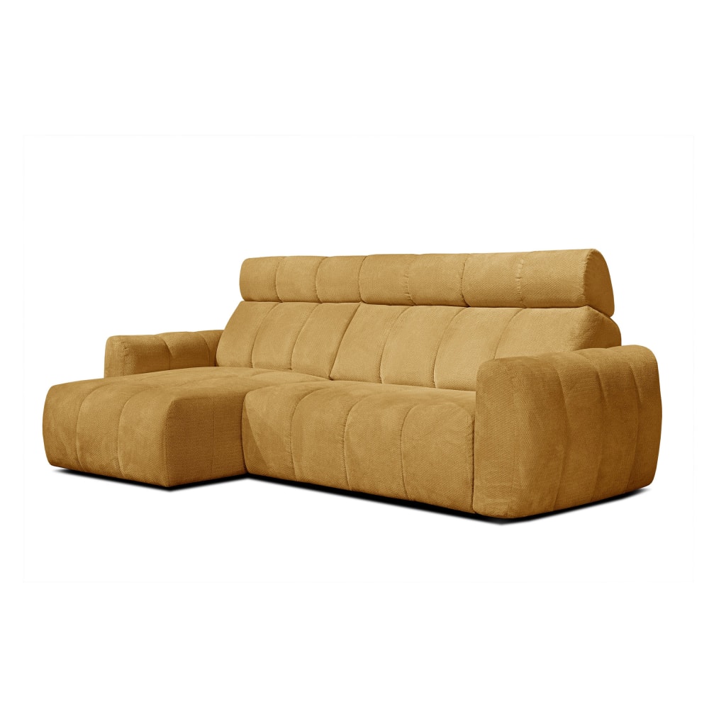Canapé d'angle gauche 3 places, assise coulissante; jaune moutarde