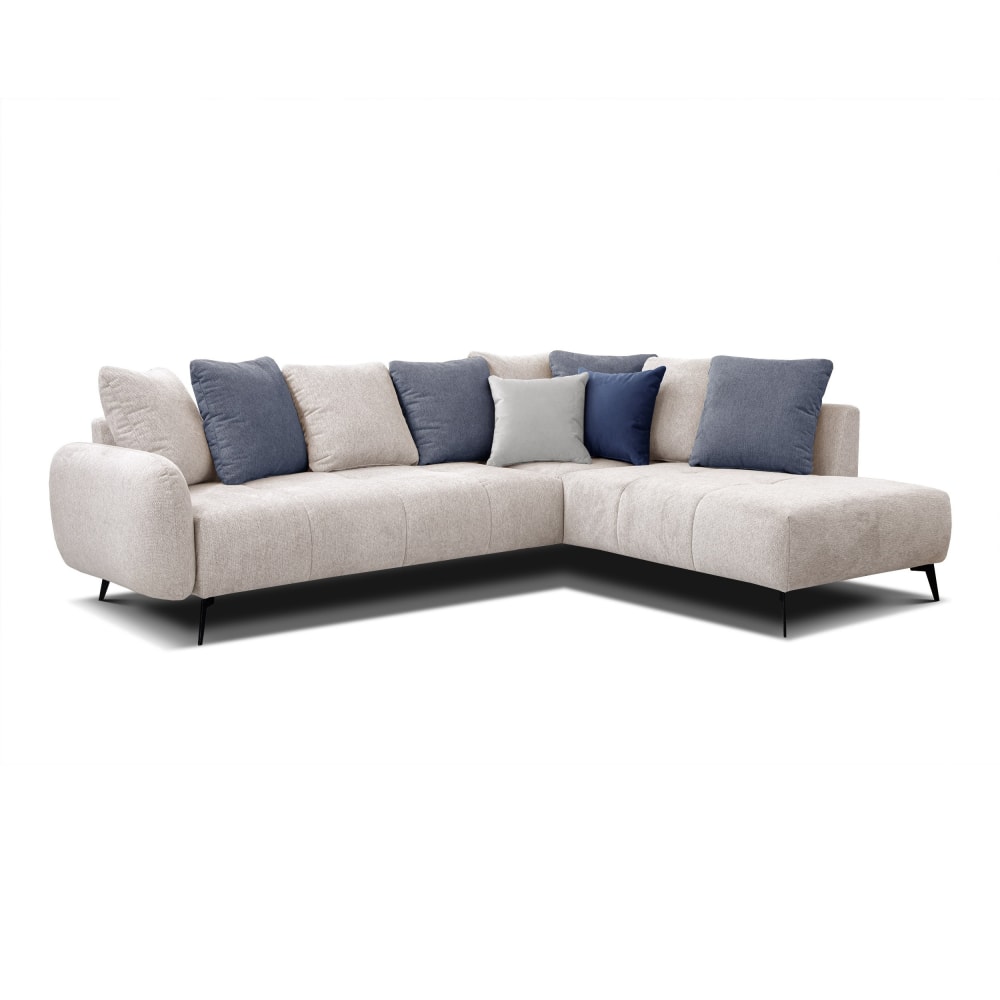 Canapé d'angle droit 5 places tissu crème