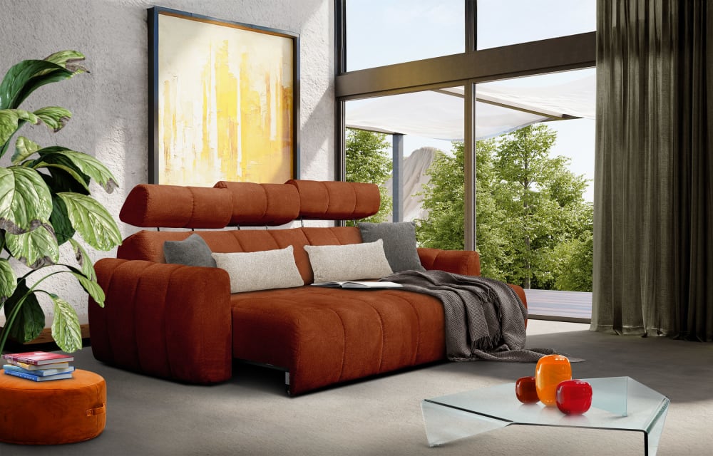 Canapé d'angle droit 3 places, assise coulissante; rouge