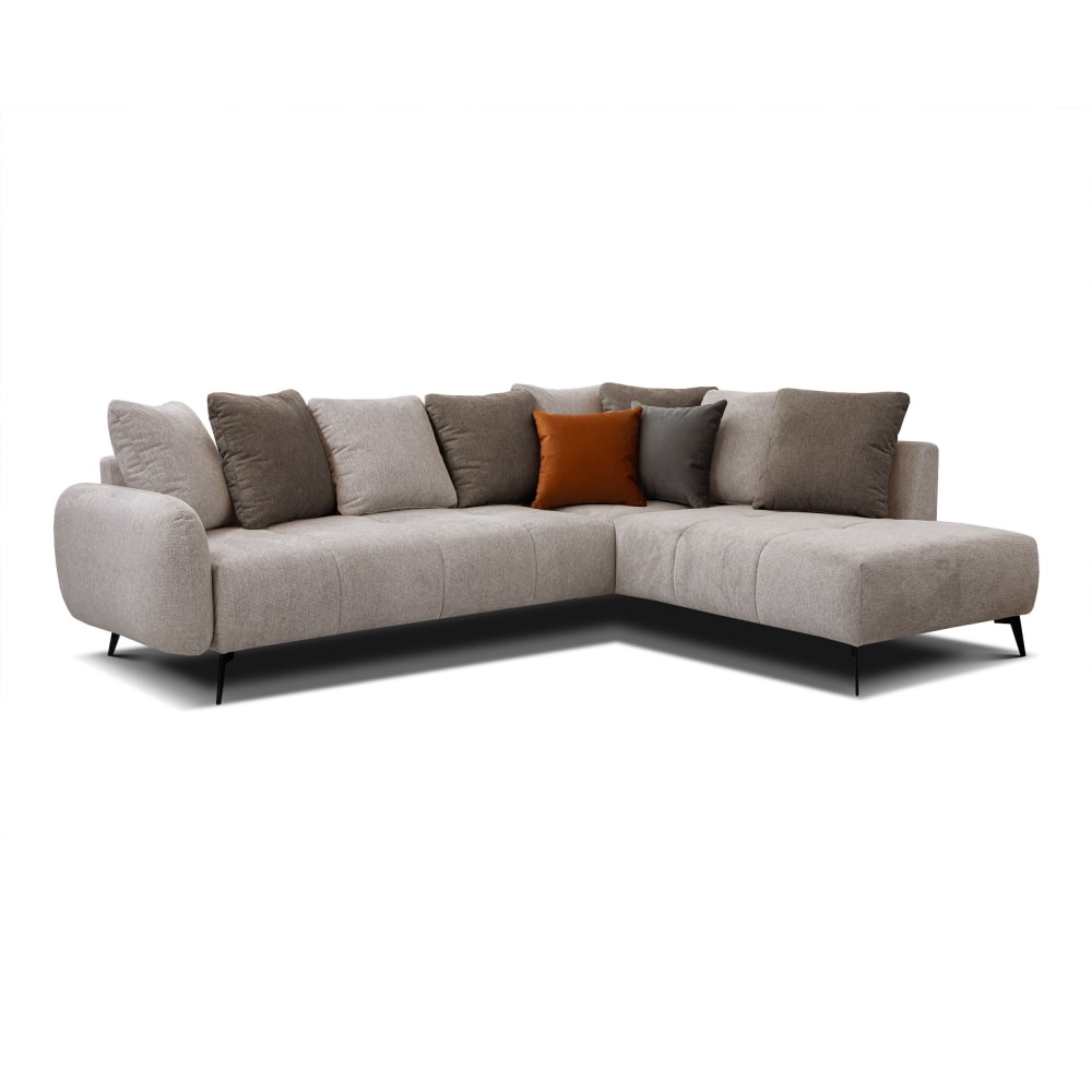 Canapé d'angle droit 5 places tissu beige