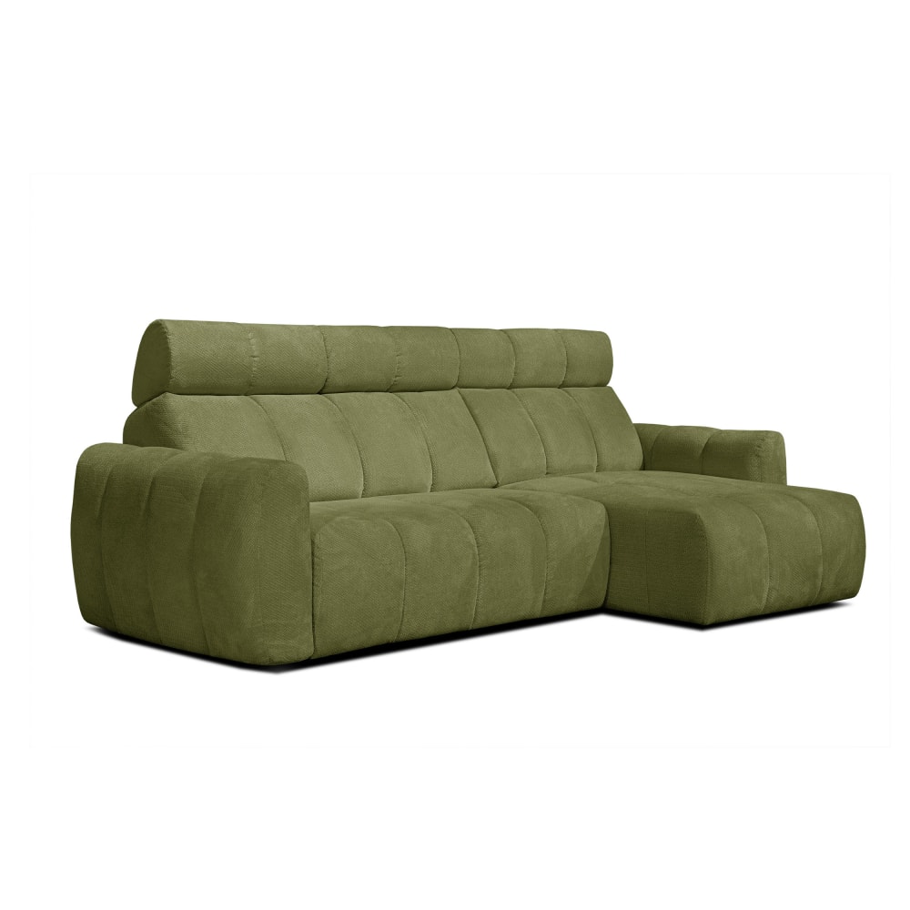Canapé d'angle droit 3 places, assise coulissante; vert olive