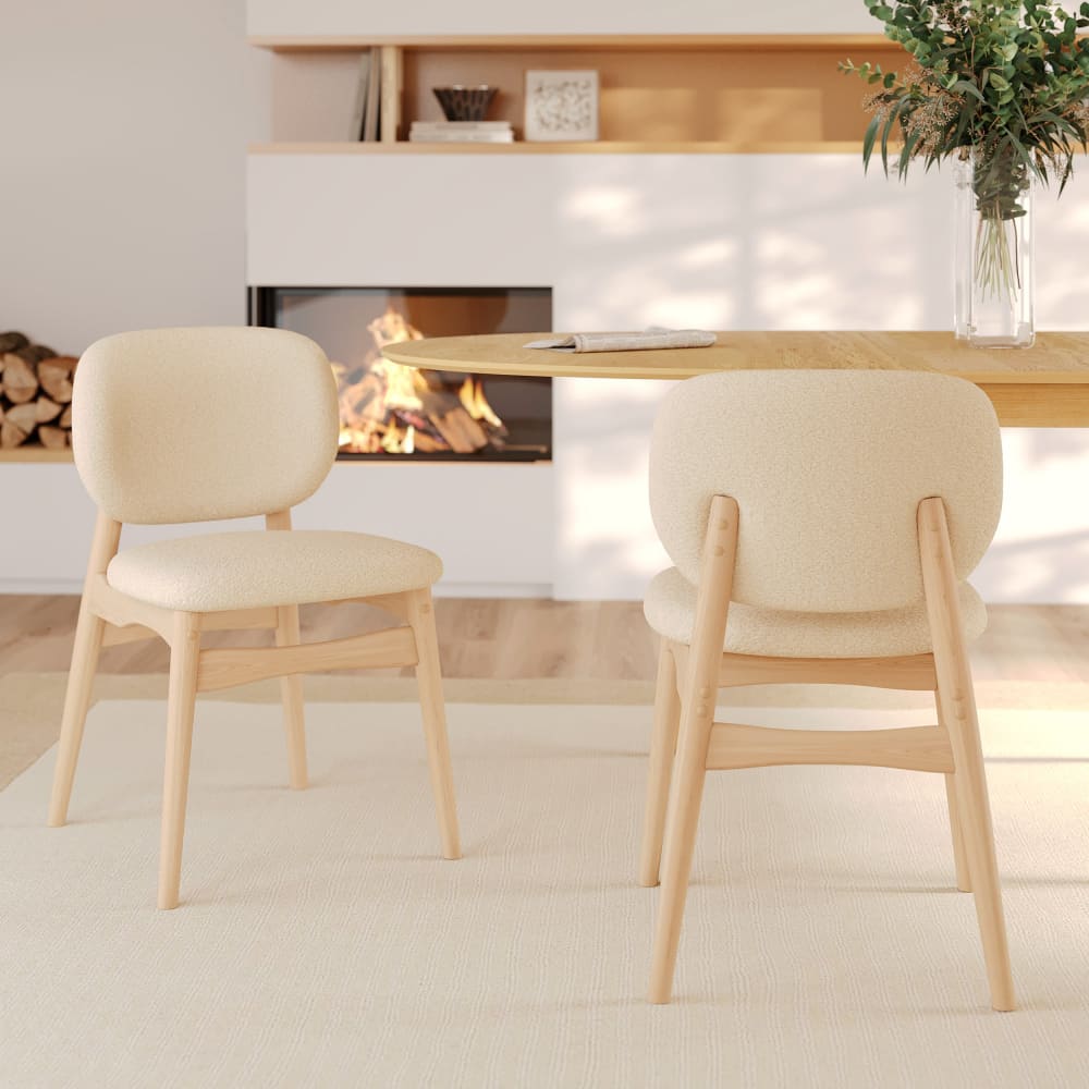 2er-Set von Stühlen aus beigem Bouclé-Stoff - Maisons Du Monde