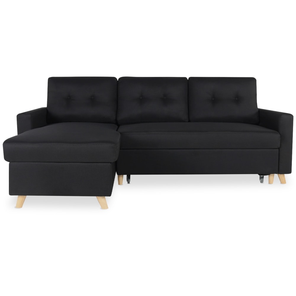 Canapé d'angle convertible réversible 4 places en tissu noir