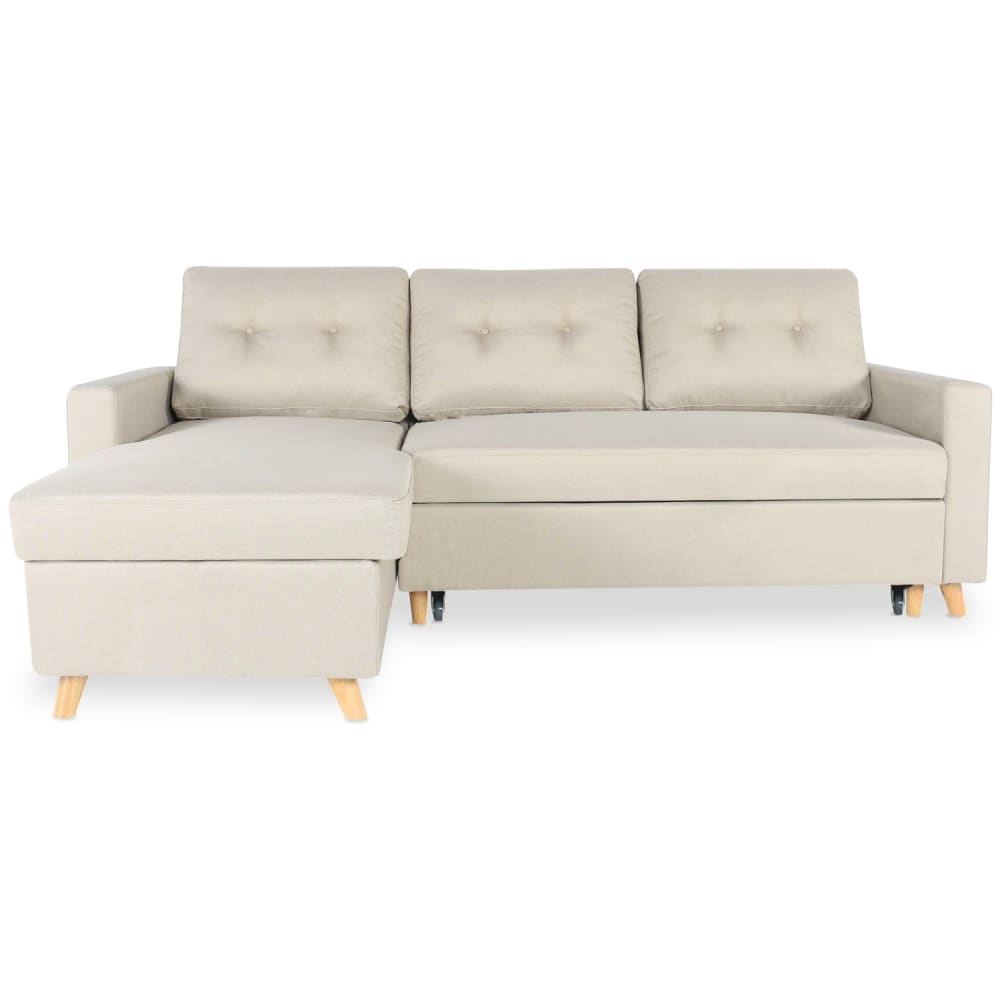 Canapé d'angle convertible réversible 4 places en tissu beige