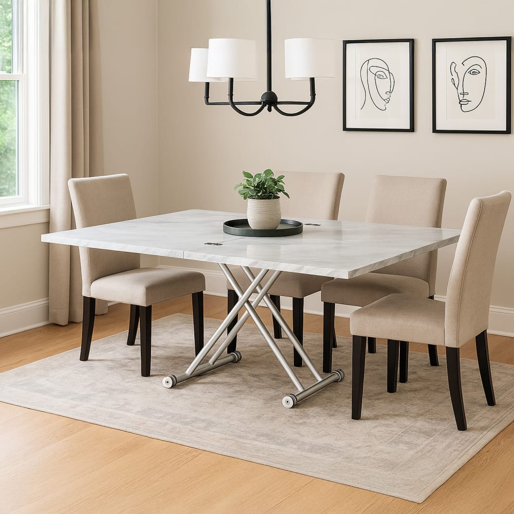 Table basse relevable xl effet marbre