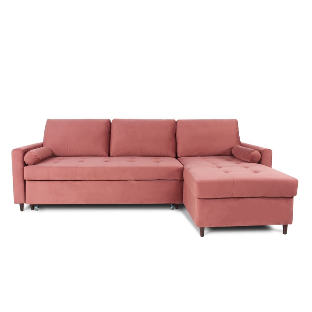 Canapé d'angle convertible réversible 4 places en velours vieux rose