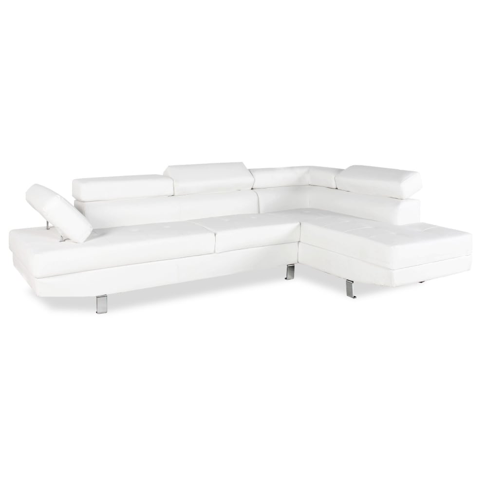 Canapé d'angle droit avec têtières relevables 5 places blanc