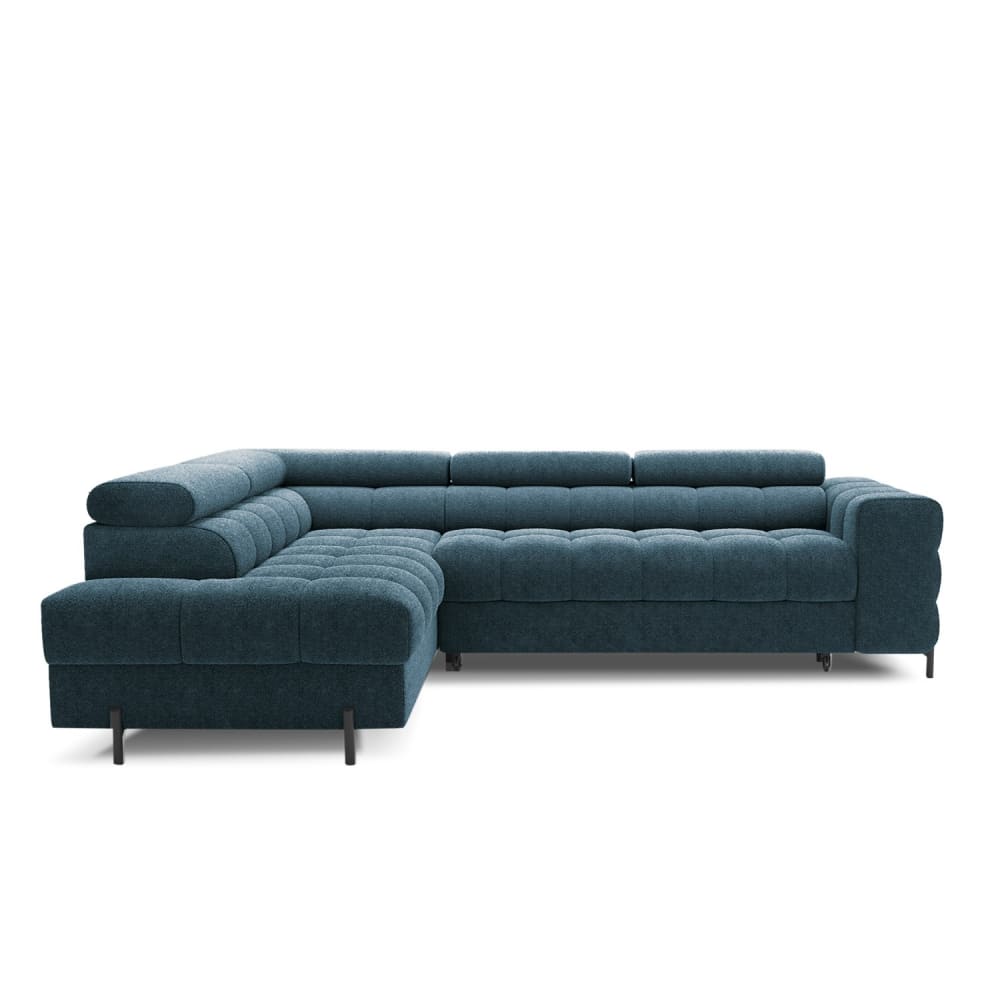 Canapé d'angle gauche convertible 5 places en velours bleu