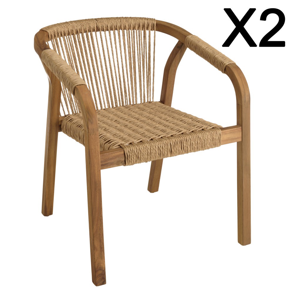 Lot de 2 fauteuils en acacia huilé et cordage synthétique