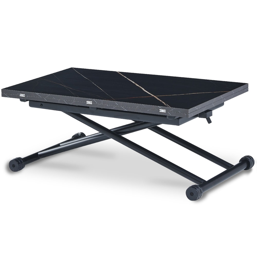 Table basse relevable effet céramique noir