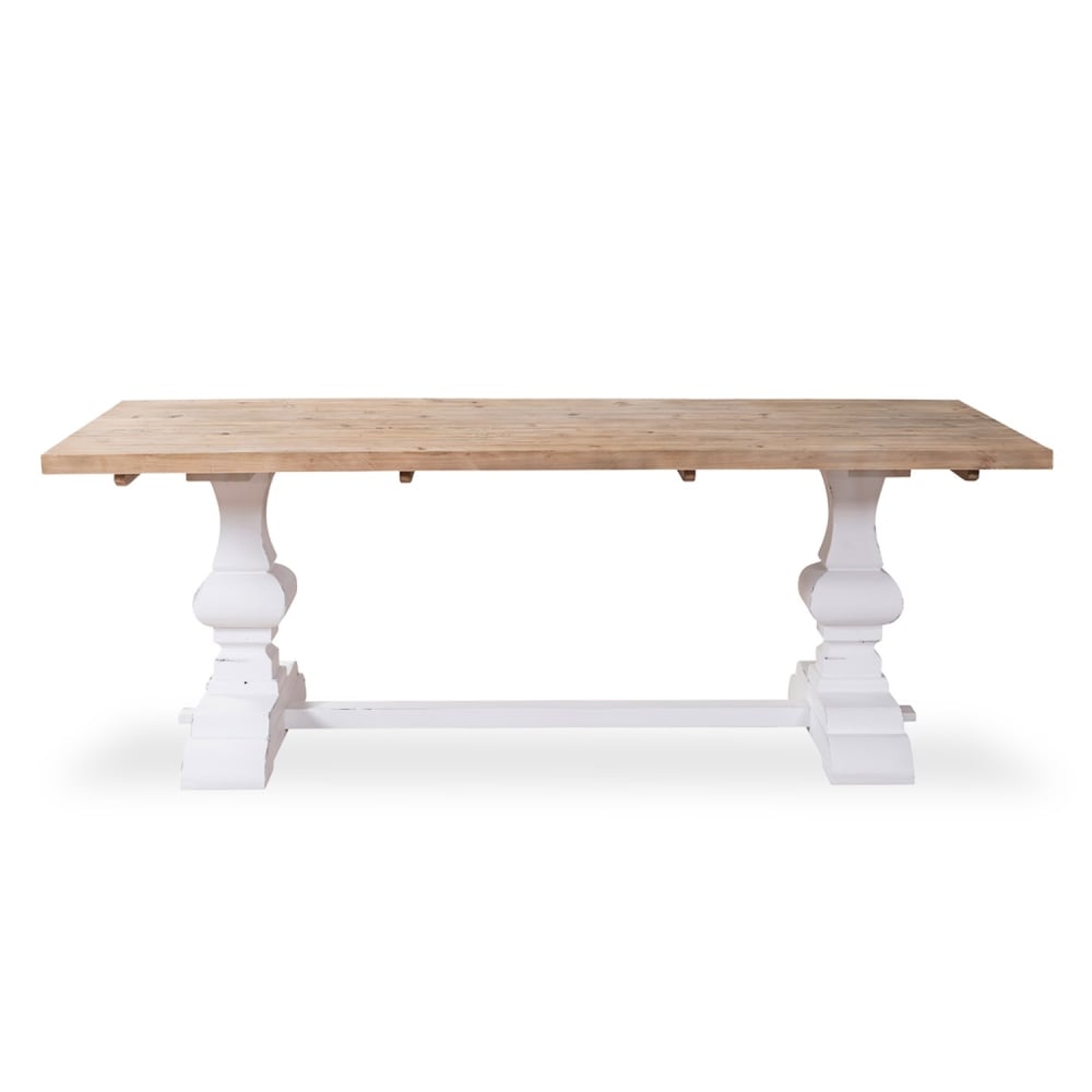 Table en pin vieilli style monastère blanc 8 personnes Table en pin vieilli style monastère blanc 8 personnes