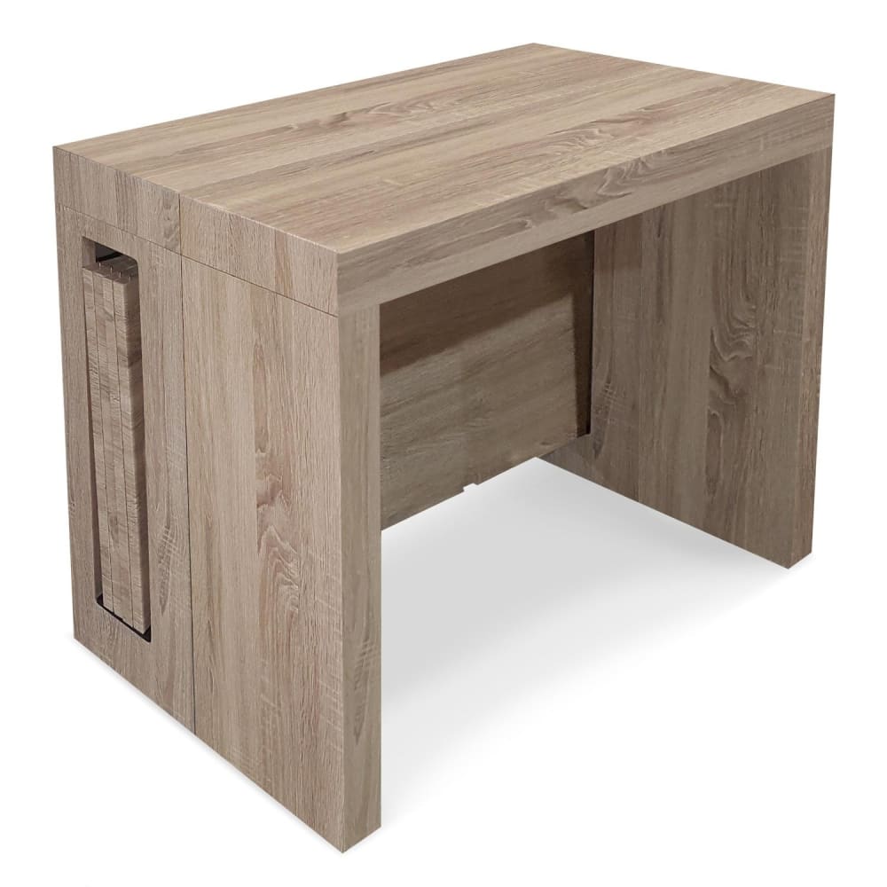 Table console extensible imitation chêne clair 12 personnes