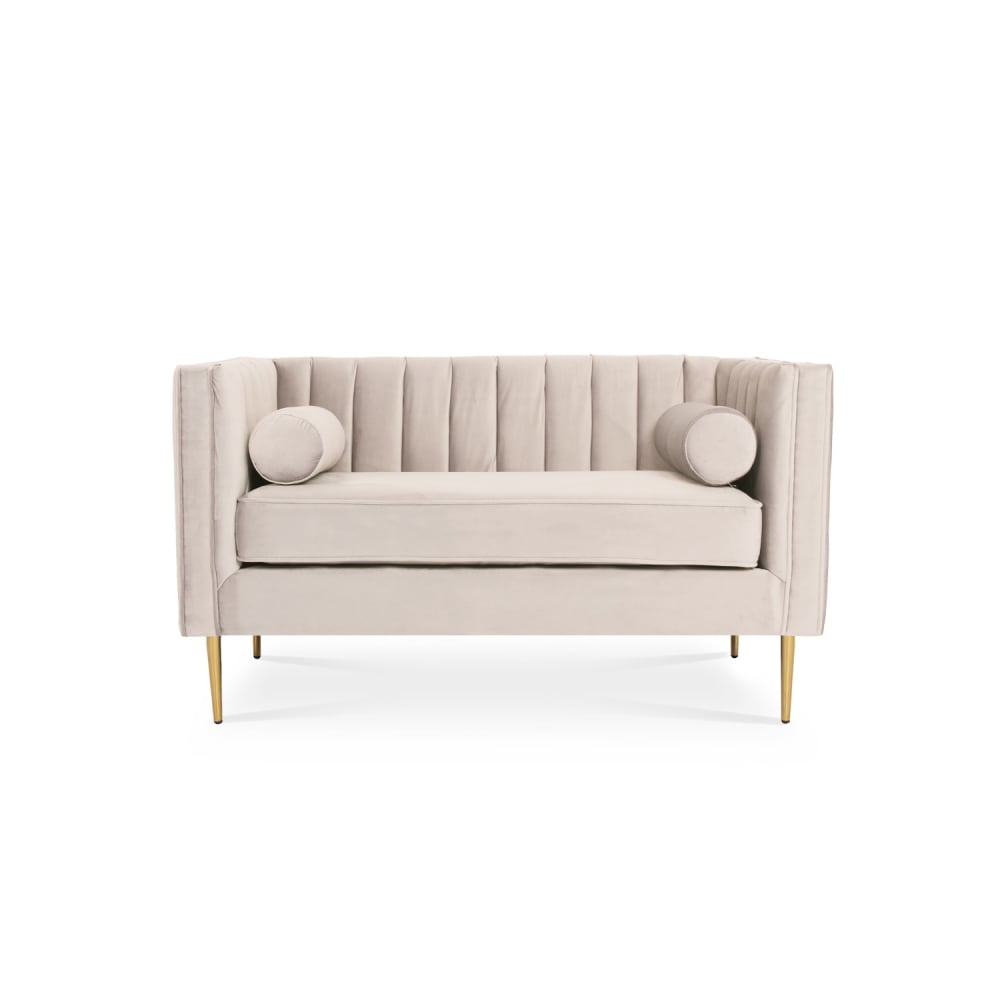 Canapé 2 places en velours beige pieds doré