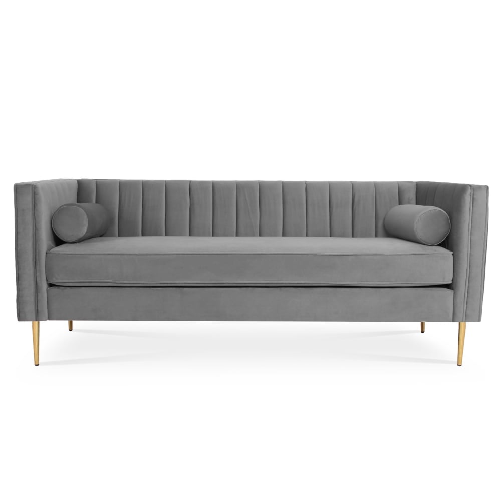Canapé 3 places en velours gris pieds doré