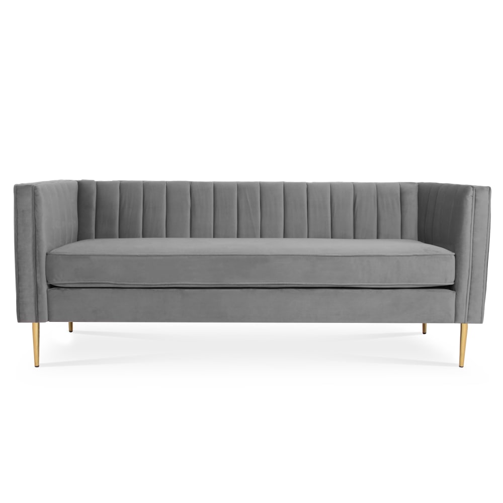 Canapé 3 places en velours gris pieds doré