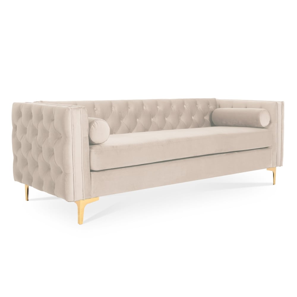 Canapé 3 places en velours beige pieds doré