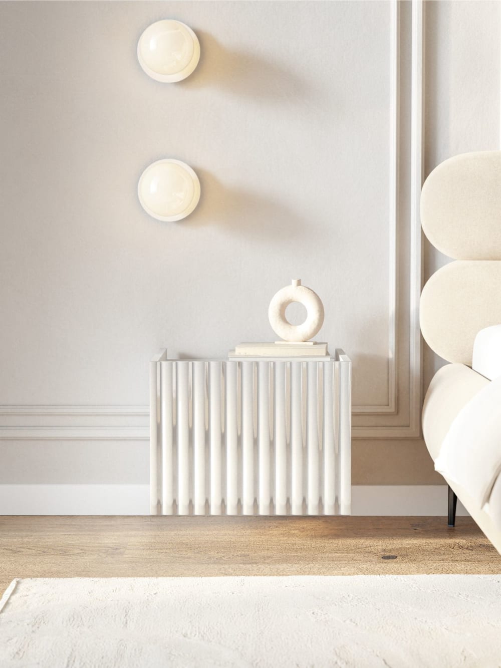 Table de chevet murale, blanc brillant, 48 cm