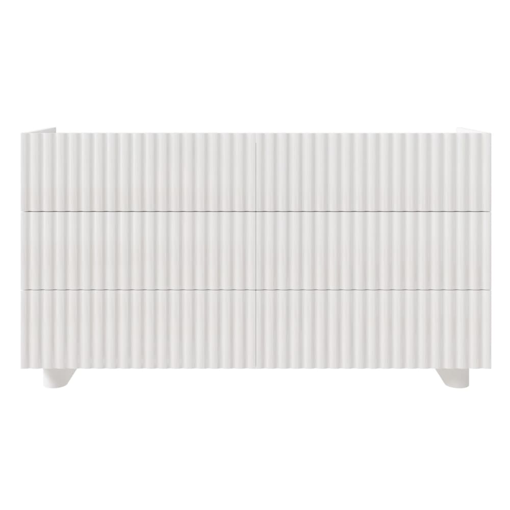 Commode avec six tiroirs, blanc brillant, 147 cm