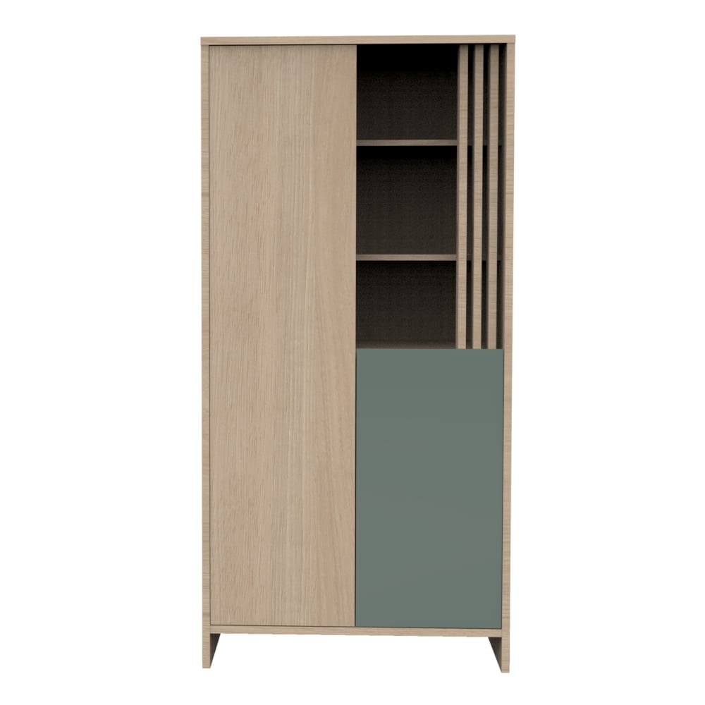 Armoire 2 portes et 1 niche avec claustra en bois décor chêne Suave