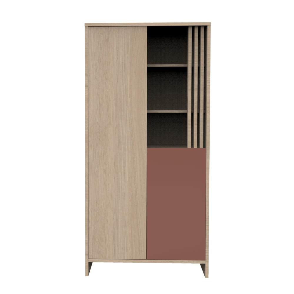Armoire 2 portes et 1 niche avec claustra en bois décor chêne Suave