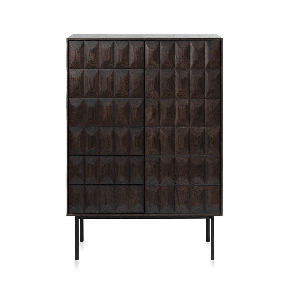 Buffet haut 2 portes 2 tiroirs bois foncé 90x130x44,8 cm